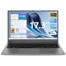 SGIN 17" Laptop 8GB RAM 256GB SSD, Full HD Display, Intel Celeron Quad Core J4105, Mini HDMI, Webcam, Wi-Fi, Expandable Storage 512GB (Gray)