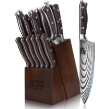 SHAN ZU 16 pcs Knife Set - Japanese Kitchen Knives with Block - High Carbon Stainless Steel - Ultra Sharp - Professional Chef Knife Set with Sharpener