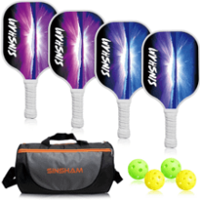 SINSHAM Pickleball Paddles Set - Graphite Rackets with Honeycomb Core - Includes Balls, Replacement Grip, and Bag