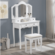 Sanlo Wooden Vanity | Make Up Table and Stool Set - White