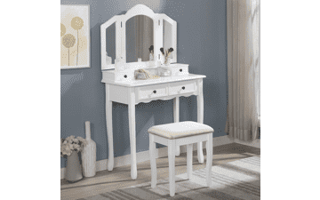 Sanlo Wooden Vanity | Make Up Table and Stool Set - White