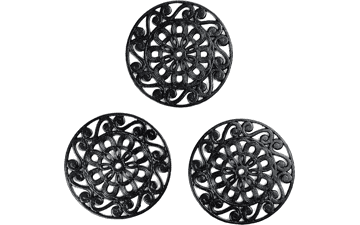 Set of 3 Decorative Cast Iron Metal Trivets - Black