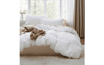 Soft Prewashed White Duvet Cover Set - Queen Size, 3 Pieces, Zipper Closure, 2 Pillow Shams