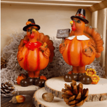 Standing Turkey Couple Thanksgiving Decorations - 2 Pack Resin Turkeys Give Thanks Autumn Fall Tabletop Decor