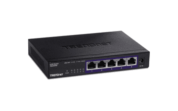 TRENDnet 5-Port 2.5G Switch, 5 x 2.5GBASE-T Ports, 25Gbps Switching Capacity, Fanless, Wall Mountable - Black