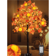 Thanksgiving 4 Feet Prelit Maple Tree Decorations - 8 Modes, 48 LEDs, 6 Pumpkin Lights, Acorns - Artificial Tree for Home Indoor and Outdoor Autumn Harvest Decoration