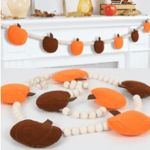 Thanksgiving Decor - Felt Pumpkin Garland and Wood Bead for Home - Indoor Pumpkin Banner for Mantle Wall Decor