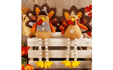 Thanksgiving Decorations Set of 2 Turkeys with Dangling Legs - Mr and Mrs Turkey Couple Plush Tabletop Centerpieces for Fall Harvest Home Kitchen Shelf