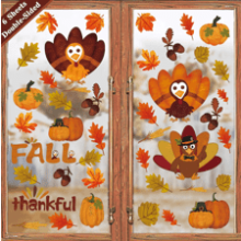 Thanksgiving Decorations Window Clings - Autumn Fall Leaves Turkey Pumpkin Decor - Indoor for Kids School Home Office Classroom Harvest Party Gifts - Double-Sided - 6 Sheets