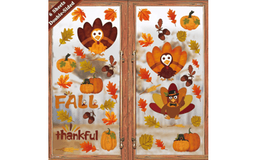 Thanksgiving Decorations Window Clings - Autumn Fall Leaves Turkey Pumpkin Decor - Indoor for Kids School Home Office Classroom Harvest Party Gifts - Double-Sided - 6 Sheets