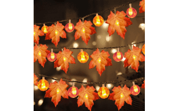 Thanksgiving Garland with Pumpkin Lights & Maple Fall String Lights - 3 Pack, 30Ft 60LED, Waterproof Battery Operated, Halloween Pumpkins Lights, Fall Decorations for Home Indoor Outdoor