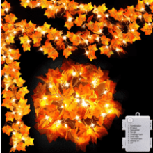 Thanksgiving Home Decor Maple Leaf Garland with Lights - 8 Lighting Modes & Timer, 40LED Battery Operated Waterproof String Lights - Fall Indoor Halloween Friendsgiving Autumn