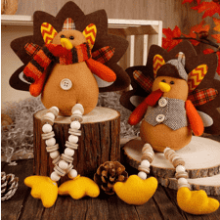 Thanksgiving Tabletop Standing Turkey Couple with Dangling Legs - 2 Pack Plush Stuffed Turkeys Shelf Sitters Figurine