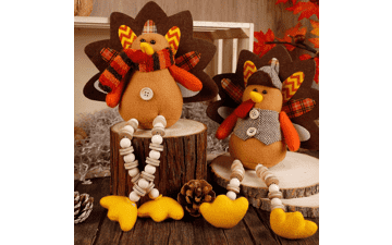 Thanksgiving Tabletop Standing Turkey Couple with Dangling Legs - 2 Pack Plush Stuffed Turkeys Shelf Sitters Figurine