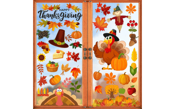 Thanksgiving Window Clings for Glass Window - Double Sided Fall Turkey Stickers