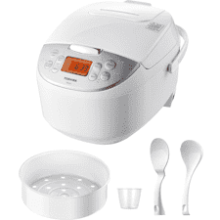 Toshiba Rice Cooker - 6 Cup Uncooked, Fuzzy Logic Technology, 7 Cooking Functions, Digital Display, Delay Timers, Auto Keep Warm, Non-Stick Inner Pot - White