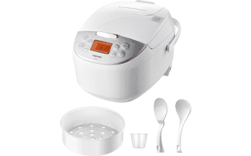 Toshiba Rice Cooker - 6 Cup Uncooked, Fuzzy Logic Technology, 7 Cooking Functions, Digital Display, Delay Timers, Auto Keep Warm, Non-Stick Inner Pot - White