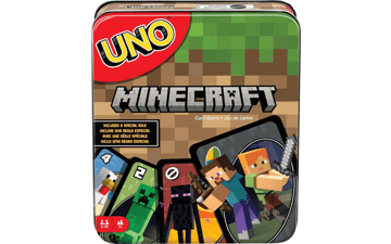 UNO Card Game for Kids and Family Night - Minecraft Video Game Theme - Travel Games - Storage Tin Box