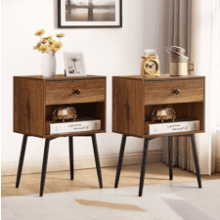 VECELO 2-Tier Modern Nightstand with Drawer and Storage Shelf, Easy Assembly, Brown