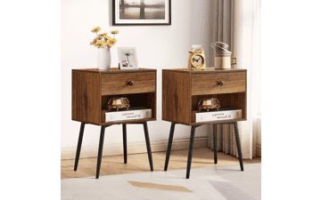 VECELO 2-Tier Modern Nightstand with Drawer and Storage Shelf, Easy Assembly, Brown