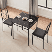 VECELO 3 Piece Industrial Counter Height Table and Chairs Set - Rectangle Breakfast Table and Bar Stools for Dining, Living Room, Apartment - Black