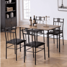 VECELO 5 Piece Metal and Wood Rectangular Breakfast Nook Dining Set