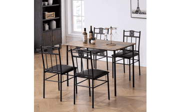 VECELO 5 Piece Metal and Wood Rectangular Breakfast Nook Dining Set