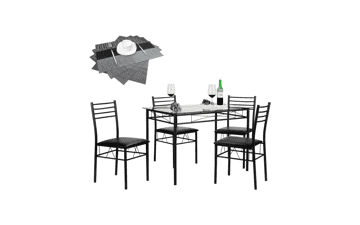 VECELO Kitchen Dining Table and Chairs Set with 4 Placemats, 5-Piece Dinette Set - Space Saving, Matte Black