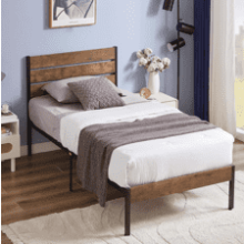 VECELO Platform Twin Bed Frame with Rustic Vintage Wood Headboard and Footboard