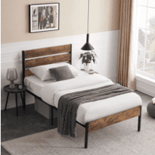 VECELO Platform Twin Bed Frame with Vintage Wood Headboard and Footboard, Mattress Foundation, Metal Slats Support