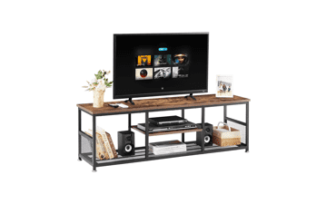 VECELO TV Stand 55 Inches Entertainment Center Media Console Open Storage, Industrial Coffee Table Metal Frame Living Room Bedroom, 47 Inch Rustic Brown+black