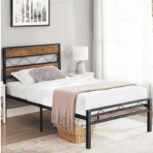 VECELO Twin Metal Platform Bed Frame with Wooden Headboard, Heavy Duty Slats Support, Mattress Base No Box Spring Needed, Easy Assembly