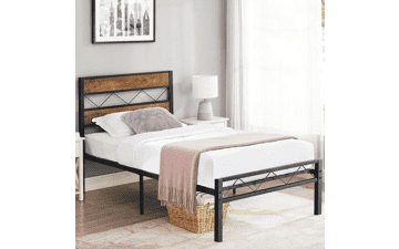 VECELO Twin Metal Platform Bed Frame with Wooden Headboard, Heavy Duty Slats Support, Mattress Base No Box Spring Needed, Easy Assembly