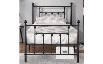 VECELO Twin Size Metal Platform Bed Frame with Headboard and Footboard, Sturdy Steel Slat Support, No Box Spring Needed, Easy Assembly, Victorian Style - Matte Black