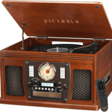 Victrola 8-in-1 Bluetooth Record Player & Multimedia Center with Built-in Stereo Speakers - Turntable, Wireless Music Streaming - Real Wood, Mahogany