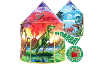 W&O Dinosaur Discovery Kids Tent with Roar Button, Pop Up Tent for Kids, Dinosaur Toys for Girls & Boys, Indoor & Outdoor