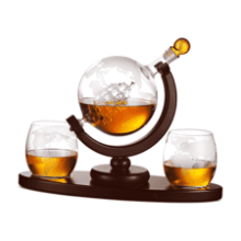 Whiskey Decanter Globe Set with 2 Etched Glasses - Liquor Scotch Bourbon Vodka - Gifts For Men