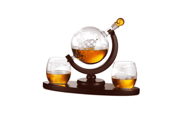 Whiskey Decanter Globe Set with 2 Etched Glasses - Liquor Scotch Bourbon Vodka - Gifts For Men