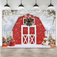 Winter Barn Photo Backdrop - Christmas Red Barn Fence Snow Scenery - Photography Background for Family - Snowflake Snowman Xmas Trees Party Decorations