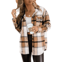 Womens Casual Plaid Shacket Button Down Long Sleeve Shirt