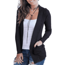 Women's Open Front Long Sleeve Knit Sweaters Cardigan with Pockets