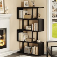 YITAHOME 5-Tier Bookshelf, S-Shaped Z-Shelf Bookcase, Modern Decorative Storage Shelving for Living Room Home Office - Black