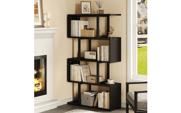 YITAHOME 5-Tier Bookshelf, S-Shaped Z-Shelf Bookcase, Modern Decorative Storage Shelving for Living Room Home Office - Black