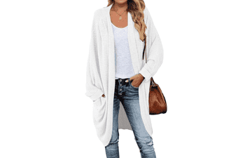 ZESICA Women's Fall Casual Waffle Knit Solid Color Batwing Sleeve Sweater Cardigan