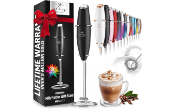 Zulay Powerful Milk Frother Handheld Foam Maker for Lattes - Whisk Drink Mixer for Coffee, Cappuccino, Frappe, Matcha, Hot Chocolate (Black)