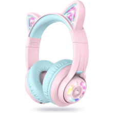 iClever Cat Ear Kids Bluetooth Headphones, LED Lights, Volume Limited, 50H Playtime, Bluetooth 5.2, AUX Cable, USB C, BTH13 Kids Headphones Wireless Over Ear, Pink