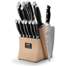 15-Piece Damascus Kitchen Knife Set with Block, Ergonomic Handle, Knife Sharpener, and Kitchen Shears