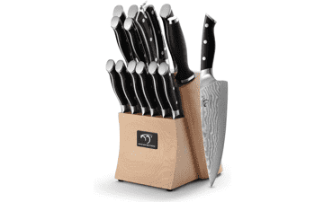 15-Piece Damascus Kitchen Knife Set with Block, Ergonomic Handle, Knife Sharpener, and Kitchen Shears