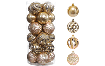 24pcs Christmas Balls Ornaments for Christmas Tree, Shatterproof Hanging Balls, Colorful Decorations, Baubles Set (Rose Gold & Gold)