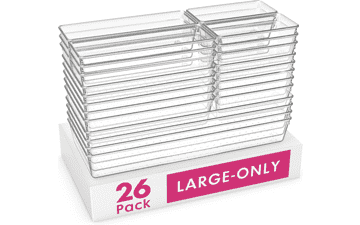 26 Pack Large Clear Plastic Drawer Organizer Trays